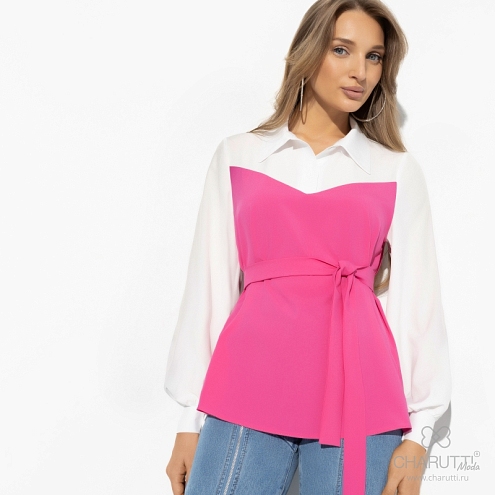 Блуза С высоты очарования (colorful, с поясом). Состав: 95% п/э, 5% эластан