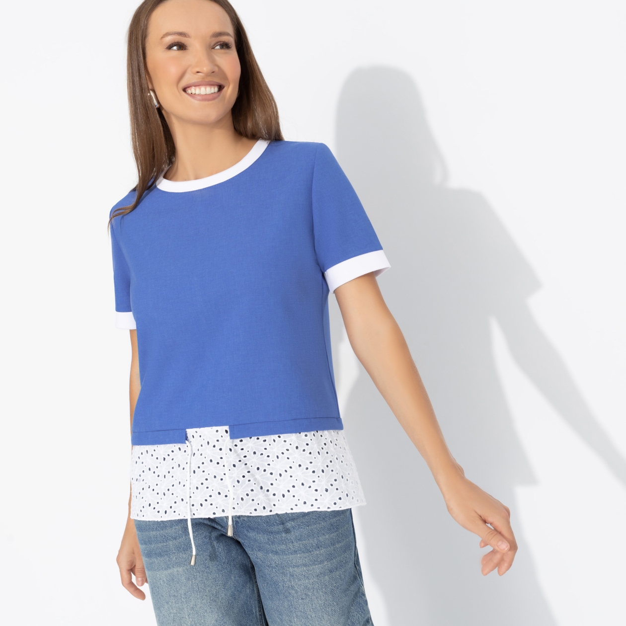 Футболка Романтика с перчинкой (синяя). Состав: 80% п/э, 15% лен, 5% эластан