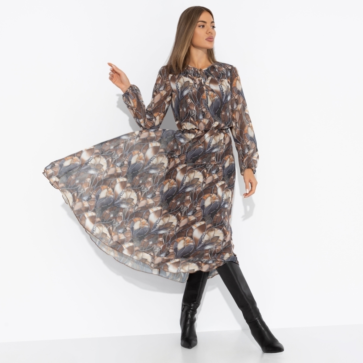 Платье Летящие мгновения (brown). Состав: 100% п/э