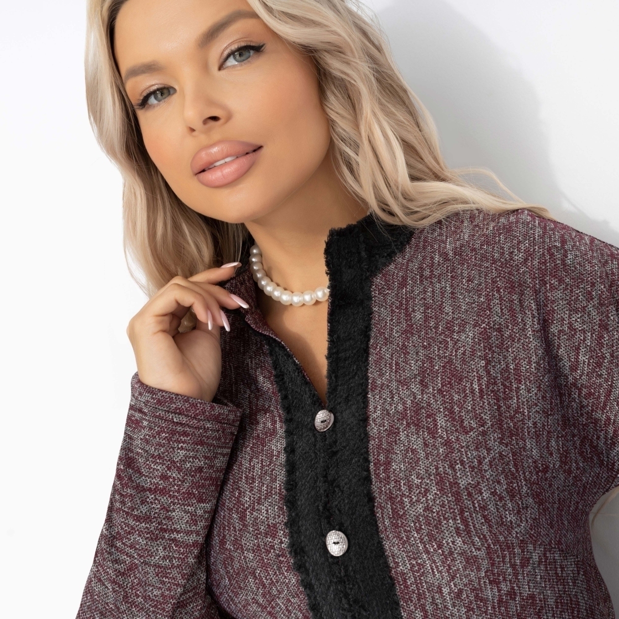 Костюм с юбкой С безупречным вкусом (2 в 1, винный). Состав: 65% п/э, 30% вискоза, 5% спандекс