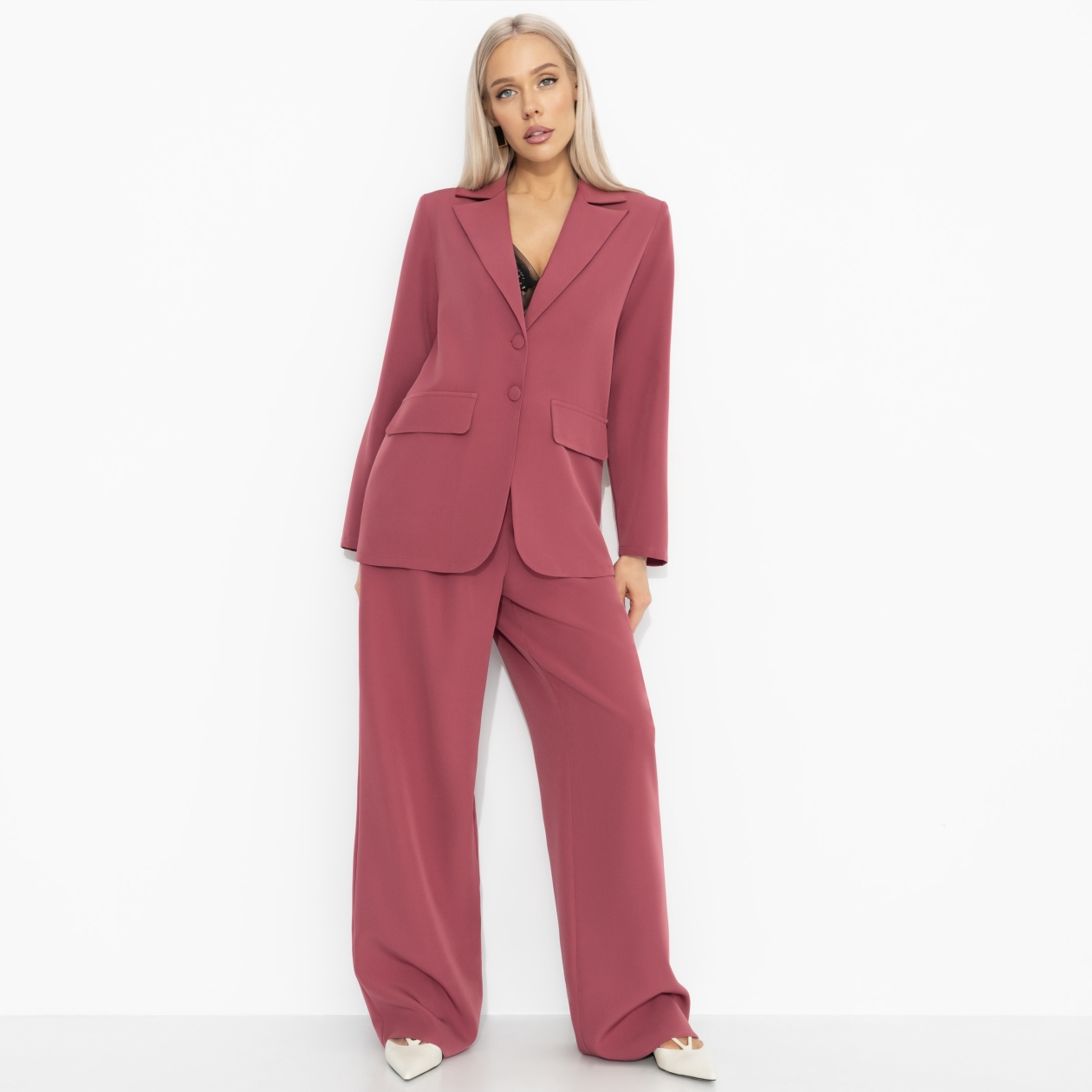 Брючный костюм Серьезный стиль (2 в 1, малиновый десерт). Состав: 65% п/э, 30% вискоза, 5% эластан
