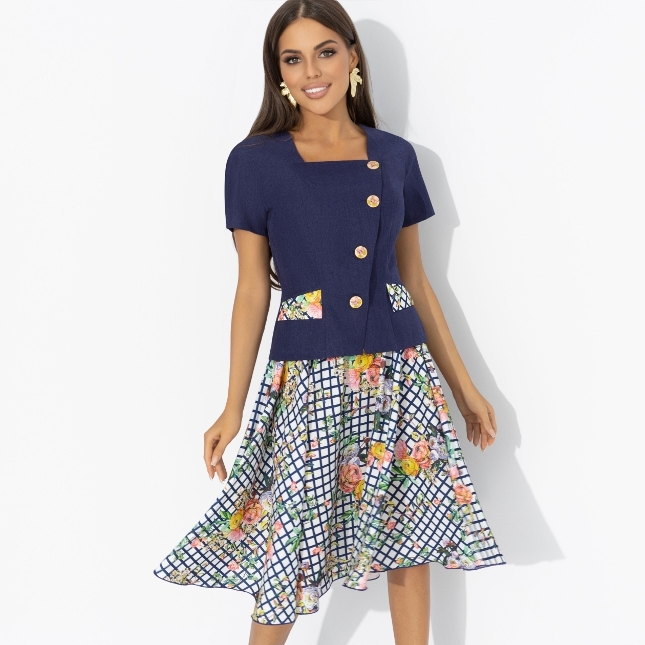 Костюм с юбкой Радую себя (2 в 1, синяя мечта). Состав: 100% полиэстер