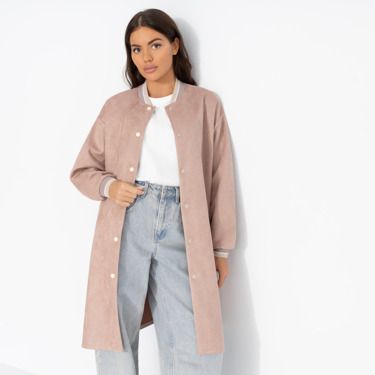 
Пальто-бомбер из мягкой замши, В личном статусе (пыльная роза)