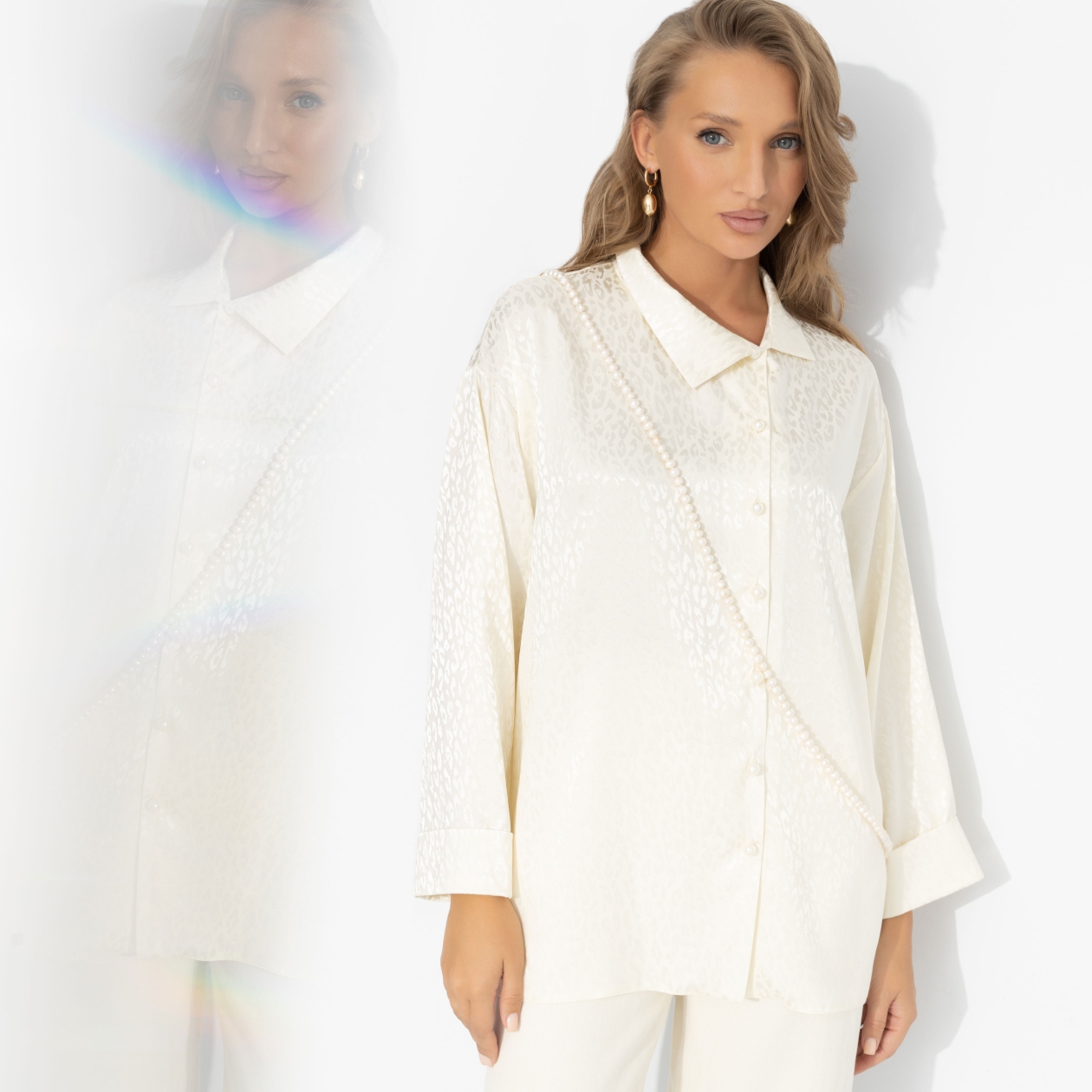 
Блуза с асимметричной линией пуговиц, Шёлковый характер