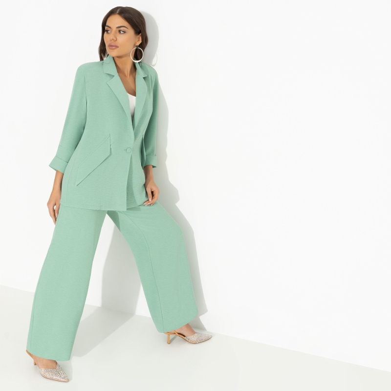 Брючный костюм из лёгкой ткани, Стиль по-французски (green, 2 в 1)