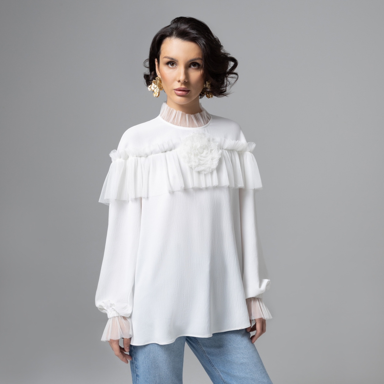 Блуза Мелодия сердца (белая). Состав: 75% полиэстер, 20% вискоза, 5% спандекс