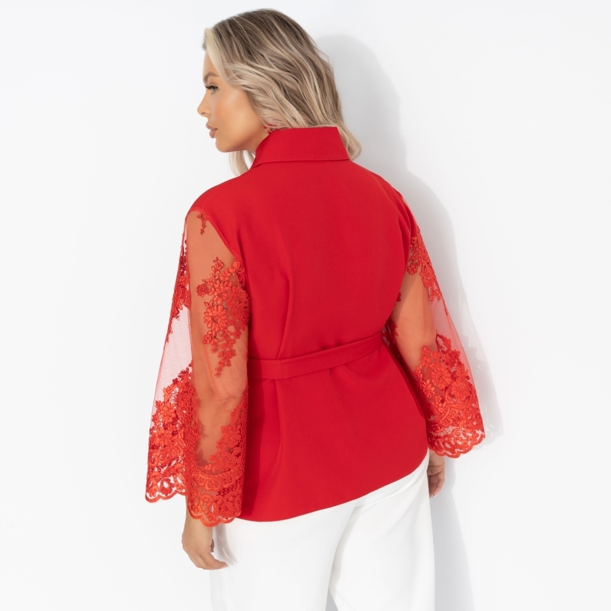 Жакет Даю автограф (алый, с поясом). Состав: 95% п/э, 5% эластан