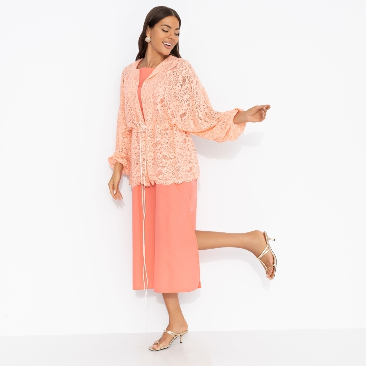 Двойка Цвет нежности (coral, 2 в 1). Состав: 65% п/э, 30% вискоза, 5% эластан