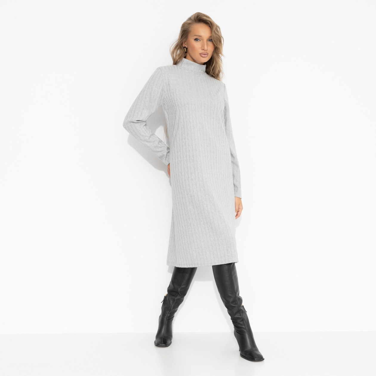 Платье Неотразимый лук (серое). Состав: 75% нейлон, 22% хлопок, 3% спандекс