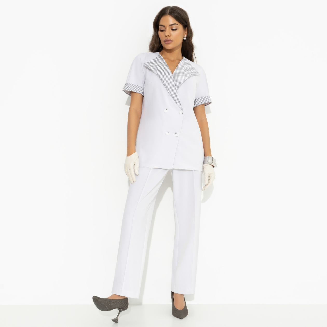 Брючный костюм Прогулки по Монмартру (grey, 2 в 1, с поясом). Состав: 55% полиэстер, 40% вискоза, 5% спандекс