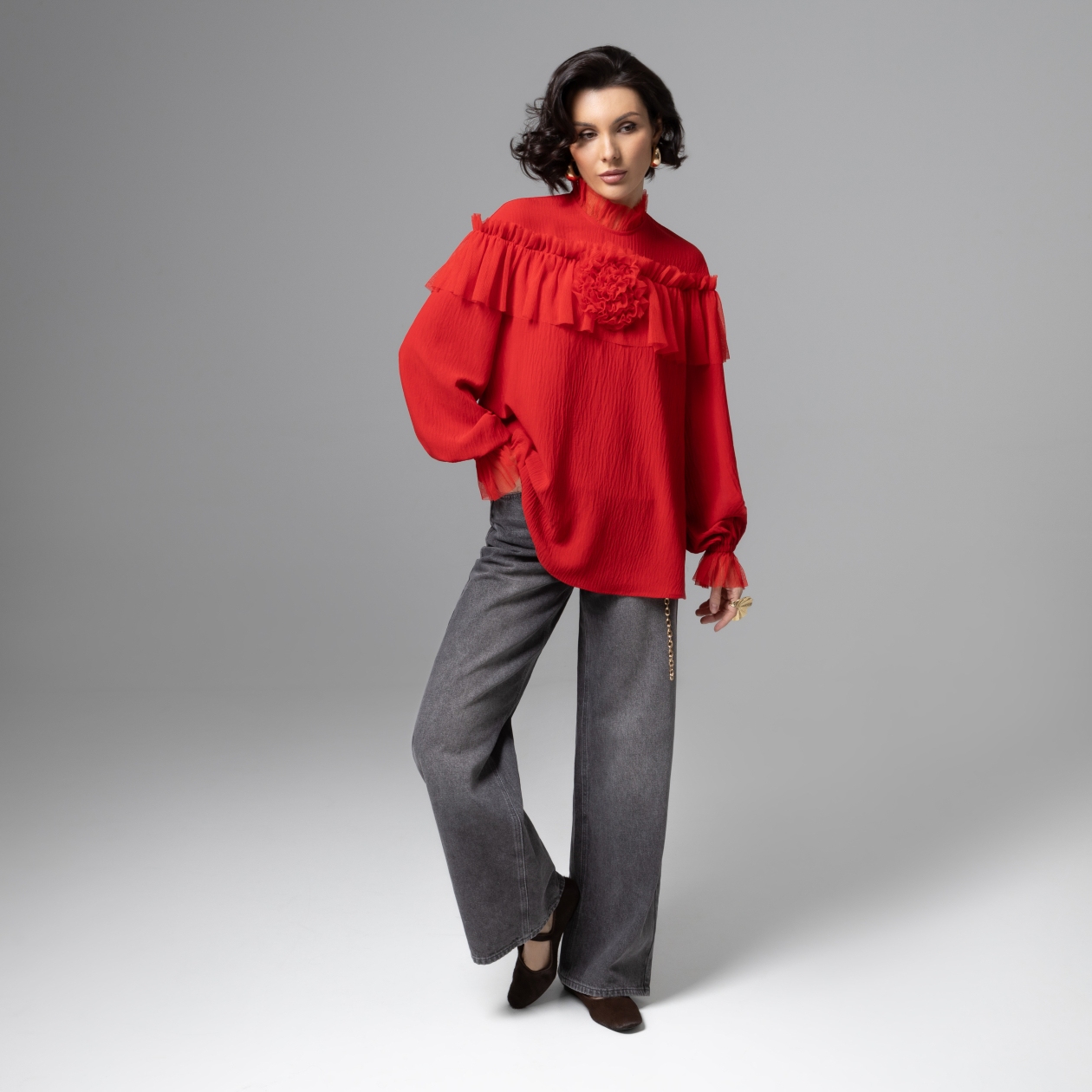 Блуза Мелодия сердца (красная). Состав: 65% п/э, 30% вискоза, 5% спандекс