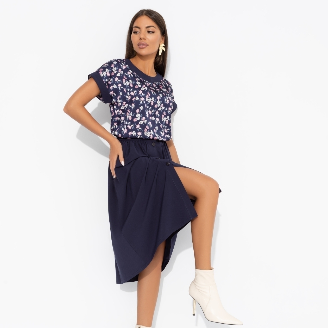 Комплект с юбкой Молодая и привлекательная (2 в 1, индиго). Состав: 95% п/а, 5% эластан