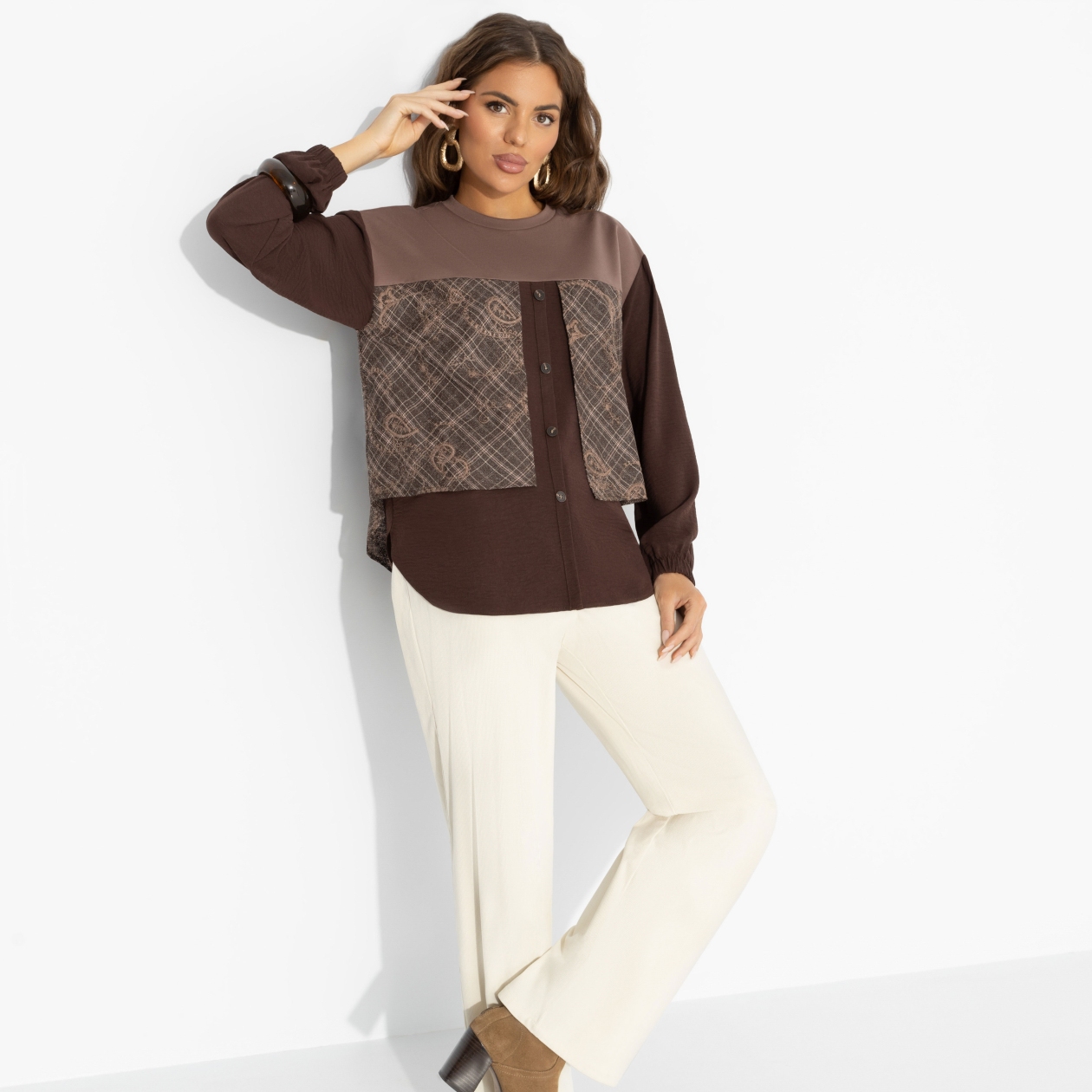 Стиль по-взрослому (браун, нью). Состав: 65% п/э, 30% вискоза, 5% спандекс