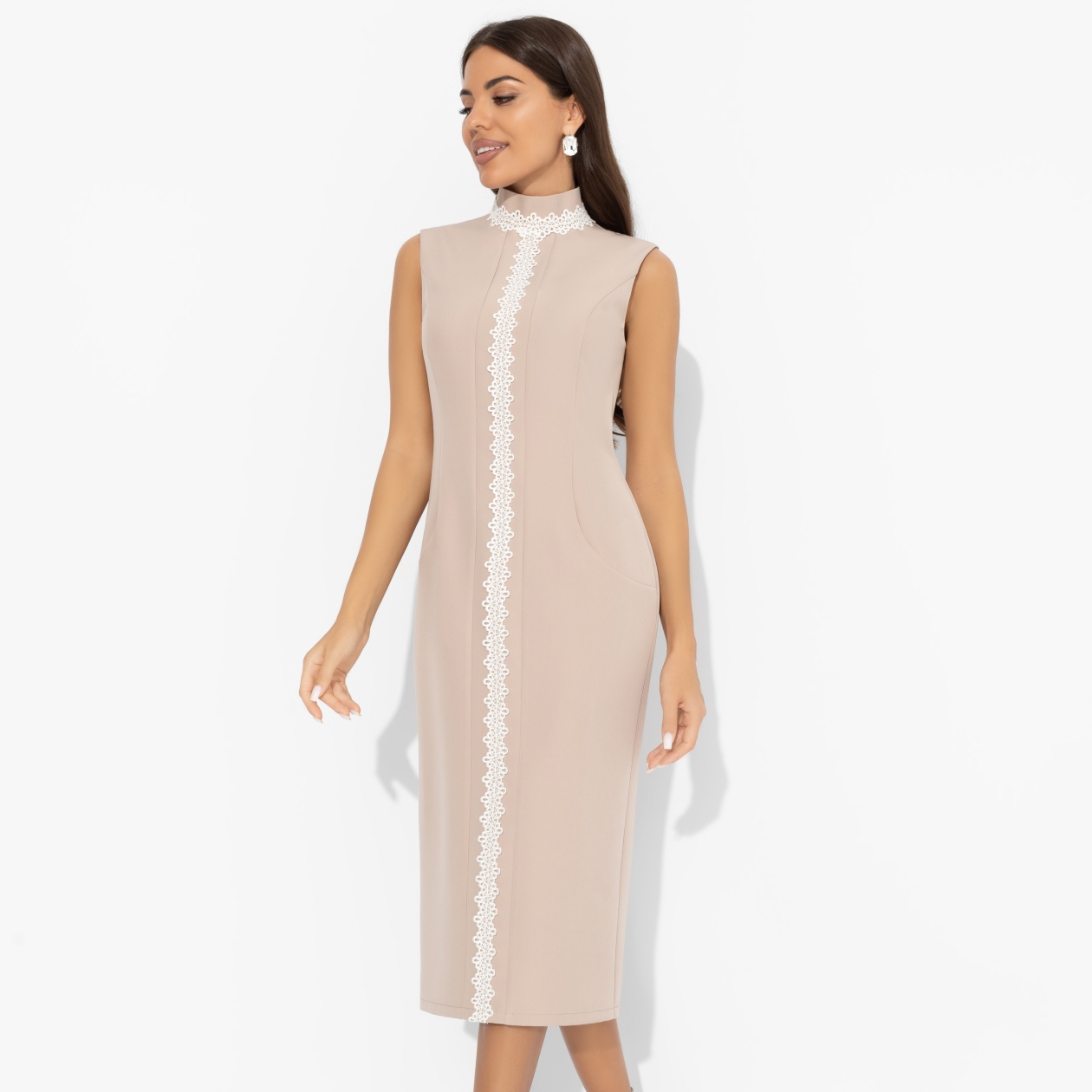 Платье-футляр Поцелуй удачи (biege, с манжетами). Состав: 95% п/э, 5% эластан