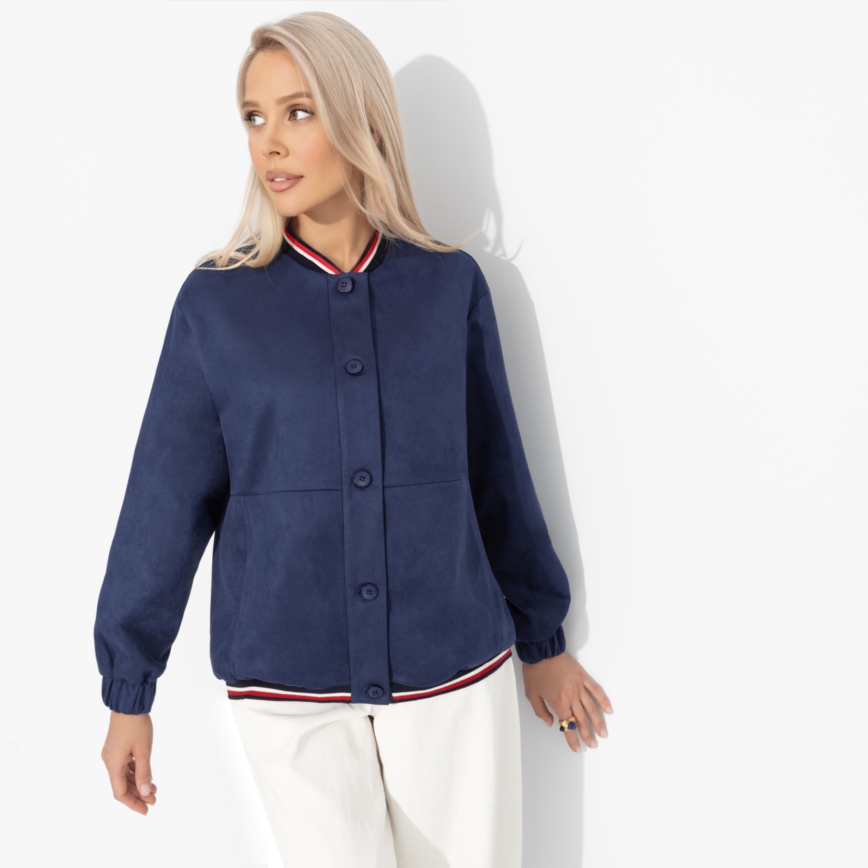 Бомбер Любуйся мной (темно-синий). Состав: 92% полиэстер, 8% спандекс