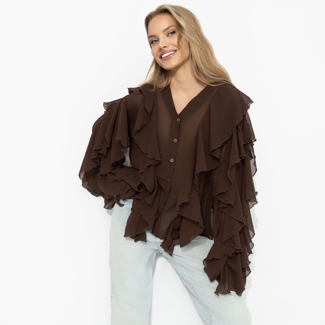 Блуза Прикосновение мечты (брауни). Состав: 95% полиэстер, 5% эластан