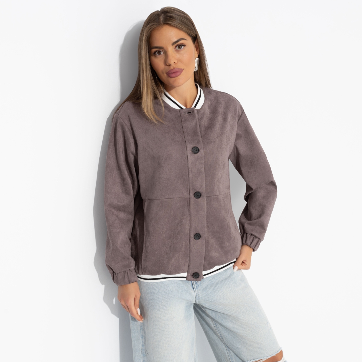 Бомбер из мягкой замши, Любуйся мной (коричневый) 
Бомбер из мягкой замши, Любуйся мной (коричневый)