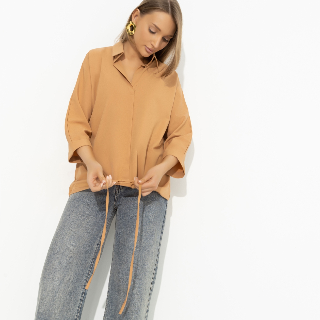 Блуза Твой личный тренд (бежевая). Состав: 96% полиэстер, 4% эластан