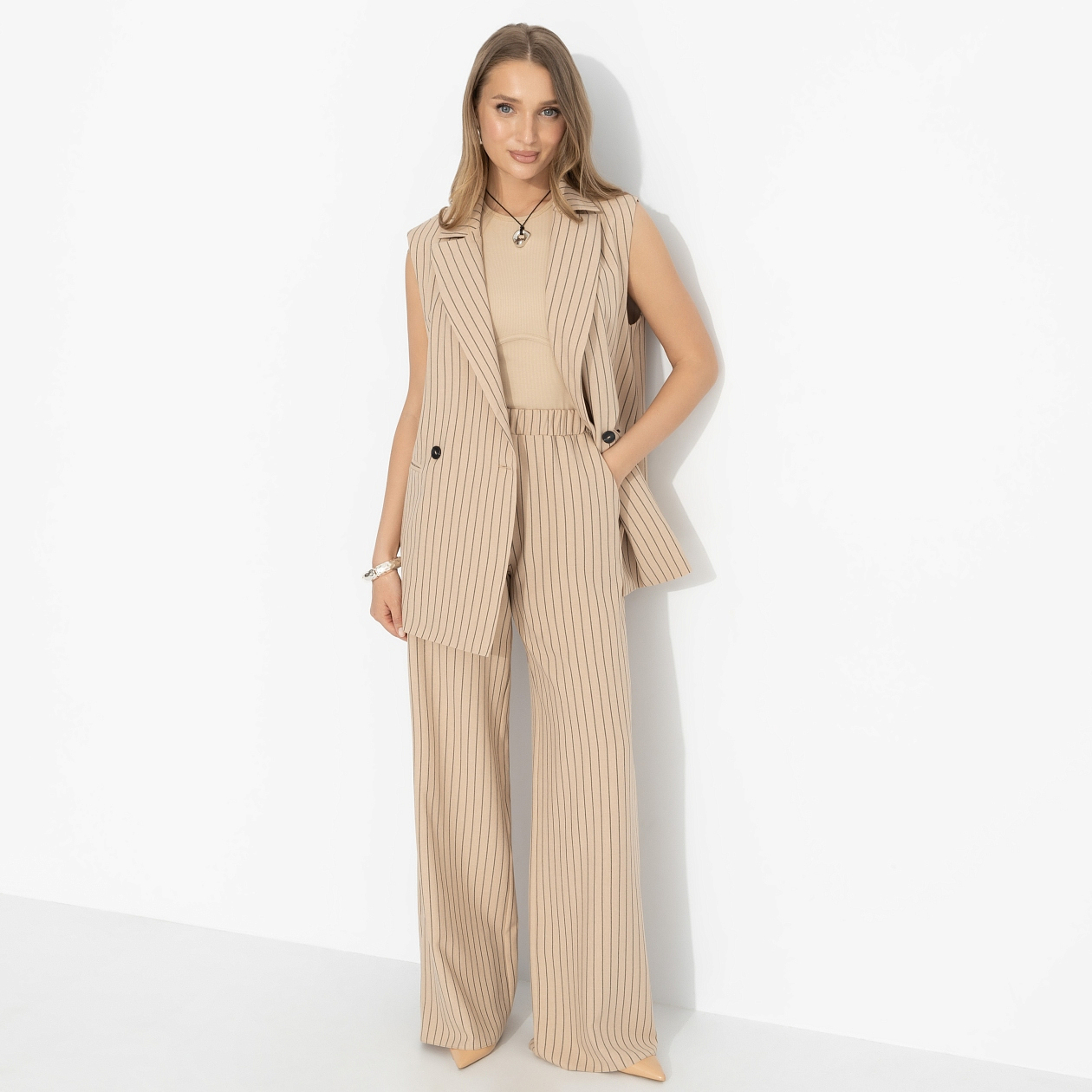 Брючный комплект Сценарий успеха (2 в 1, стильная). Состав: 30% лен, 50% полиэстер,  20% хлопок