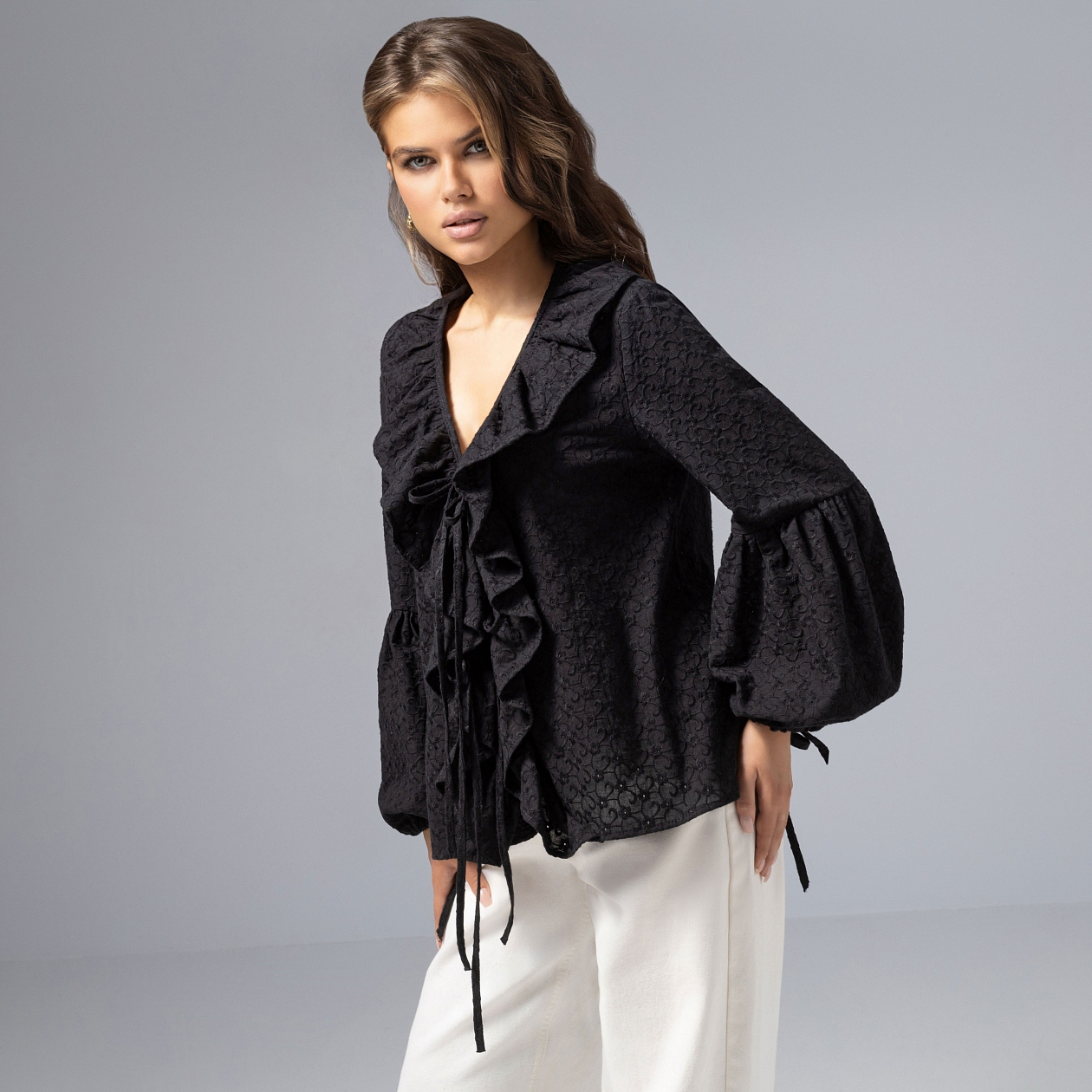 Блуза Пленительная грация (черная). Состав: 100% хлопок