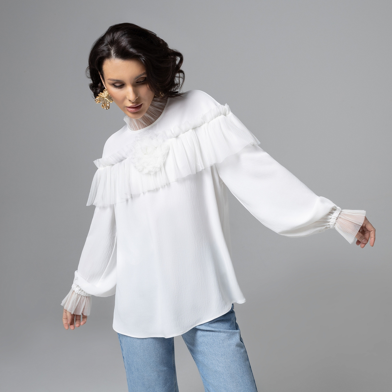 Блуза Мелодия сердца (белая). Состав: 75% полиэстер, 20% вискоза, 5% спандекс