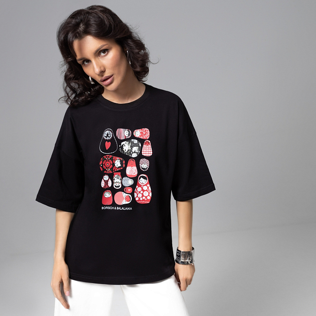 Футболка Фэшн-идеал (черная с матрешками) 