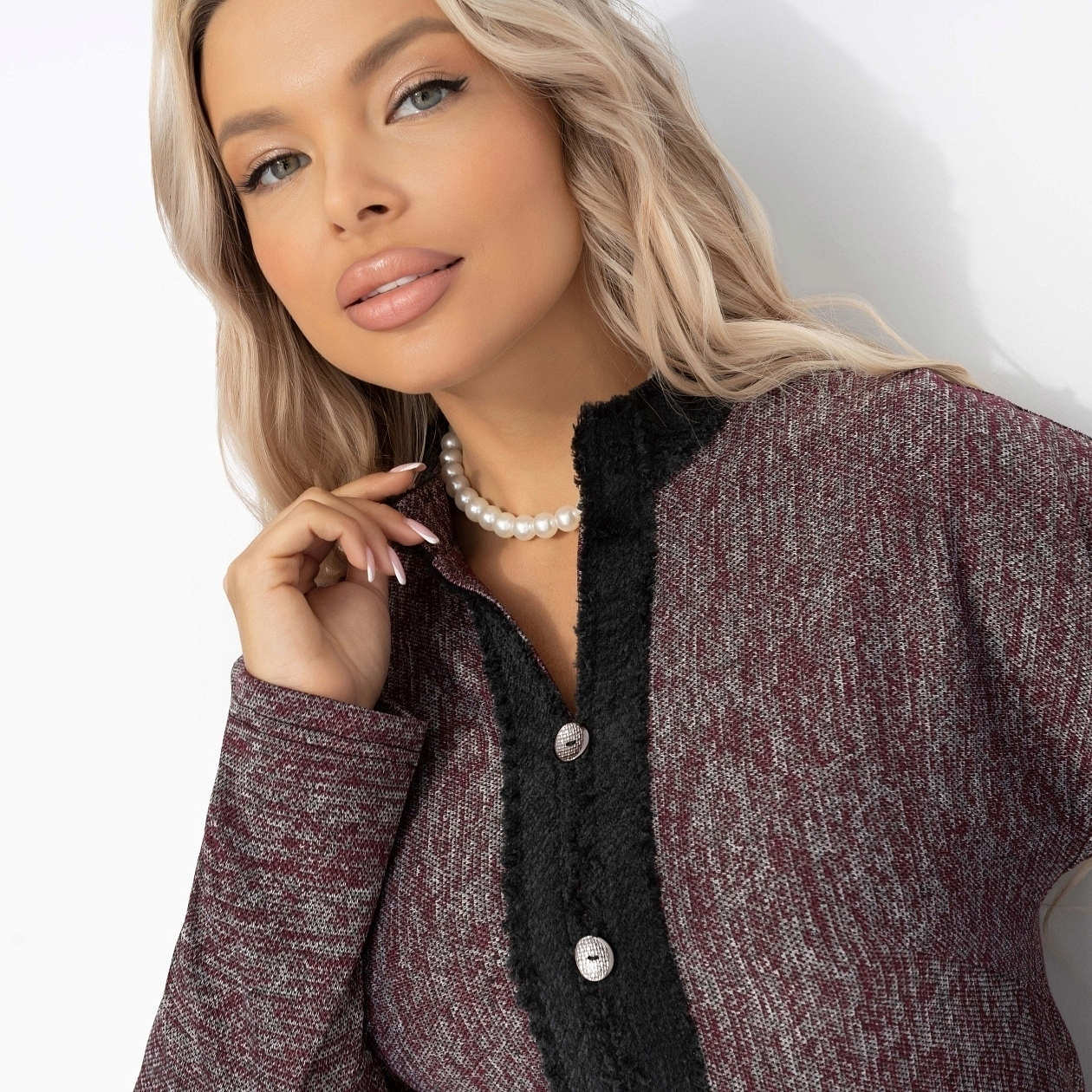 Костюм с юбкой С безупречным вкусом (2 в 1, винный). Состав: 65% п/э, 30% вискоза, 5% спандекс