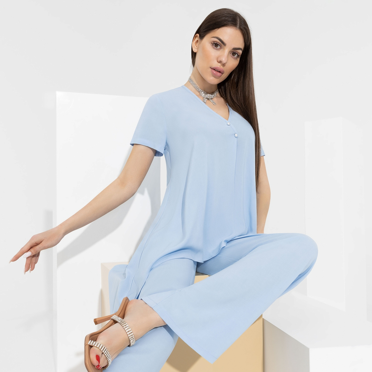 Брючный комплект Модные тенденции (2 в 1, с брошкой). Состав: 100 % вискоза