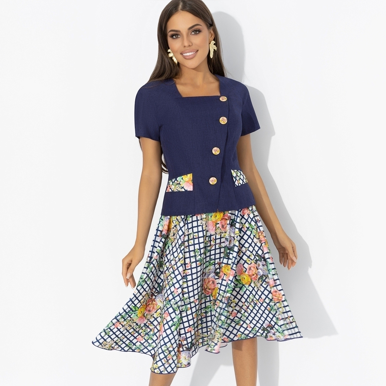 Костюм с юбкой Радую себя (2 в 1, синяя мечта). Состав: 100% полиэстер