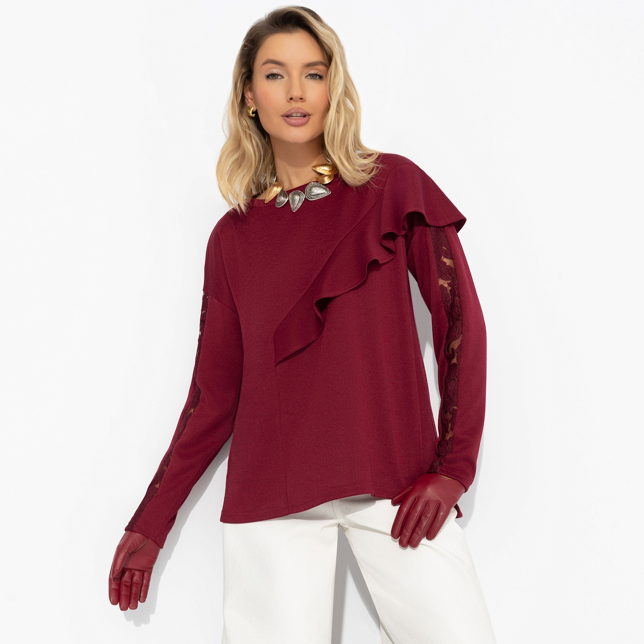 Туника Вам письмо (бордовая). Состав: 65% п/э, 30% вискоза, 5% спандекс