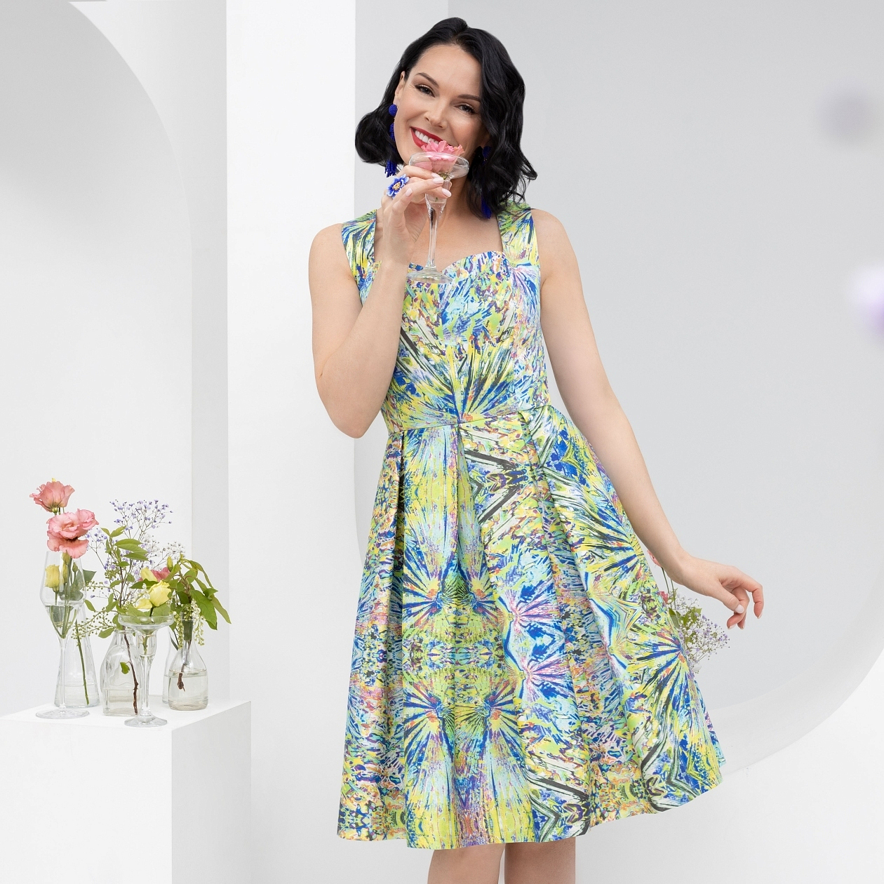 Сарафан Любуюсь в отражение (акварель). Состав: 50% хлопок, 45% п/э, 5% эластан