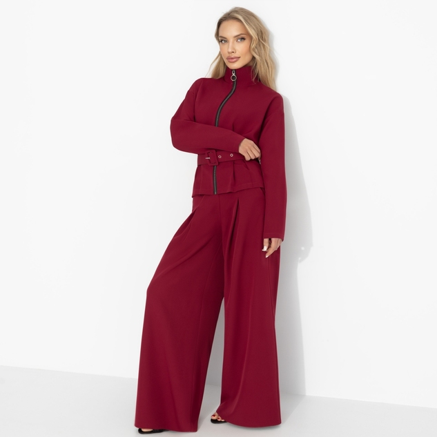 Брючный костюм Так выглядит уверенность (бордо, 2 в 1, с поясом) 