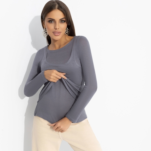 Лонгслив Улетаю в космос (серый) 2 в 1 