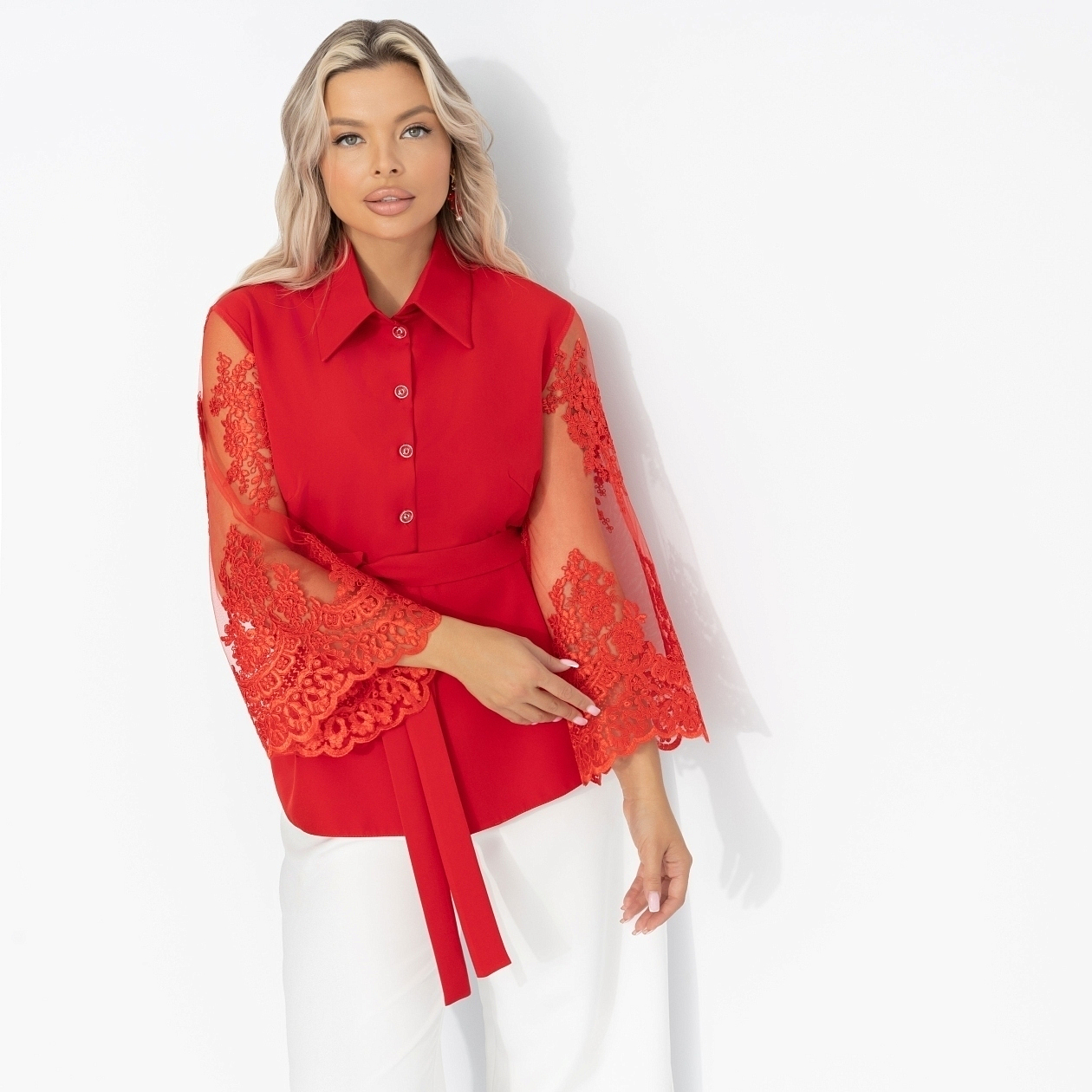 Жакет Даю автограф (алый, с поясом). Состав: 95% п/э, 5% эластан