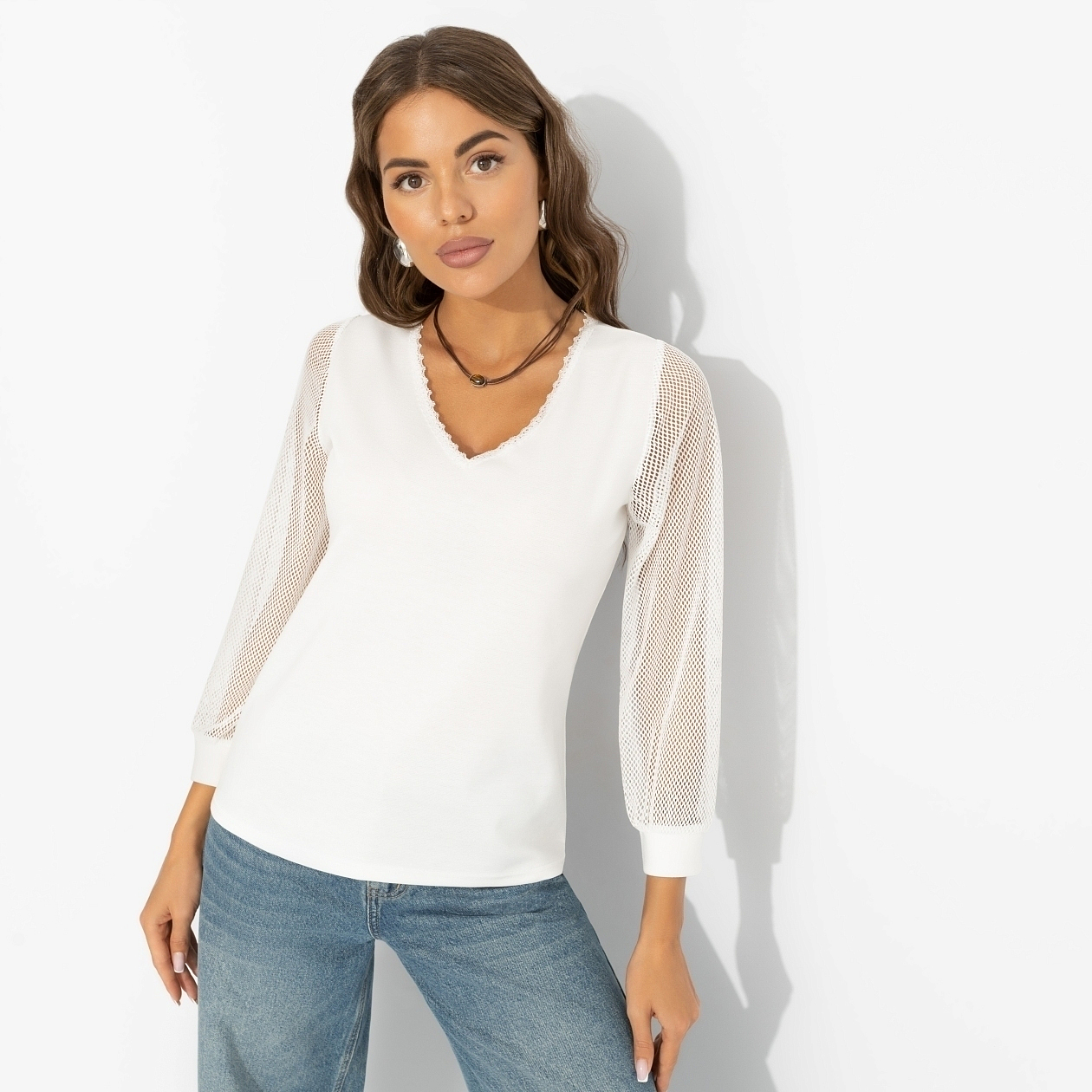 Блуза Попала в сказку (lactic). Состав: 65% п/э, 30% вискоза, 5% стрейч