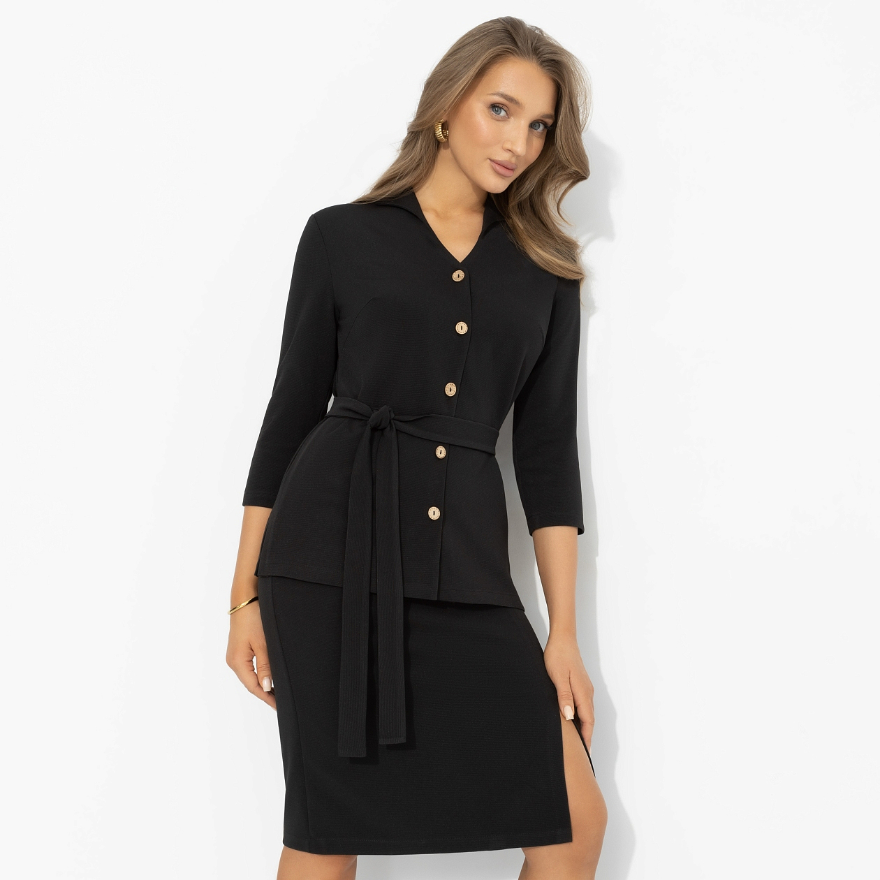 Костюм с юбкой Гордая и дикая (2 в 1, с поясом). Состав: 65% п/э, 30% вискоза, 5% эластан