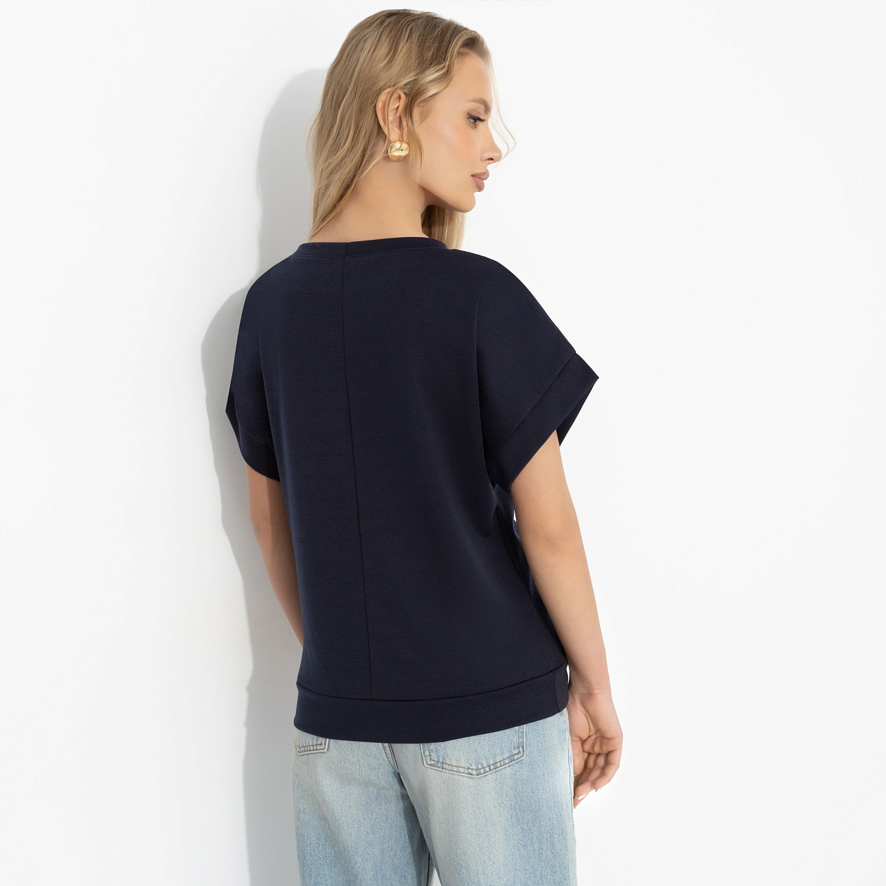 Футболка Всегда иначе (синяя). Состав: 65% п/э, 30% вискоза, 5% стрейч