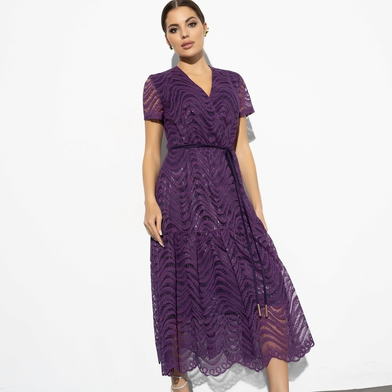 Платье Роскошь в деталях (violet, нью, с поясом). Состав: 95% п/э, 5% спандекс
