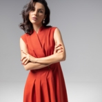 Платье Секреты утонченности (терракотовое). Состав: 40% полиэстер, 27% вискоза, 23% лён, 10% хлопок