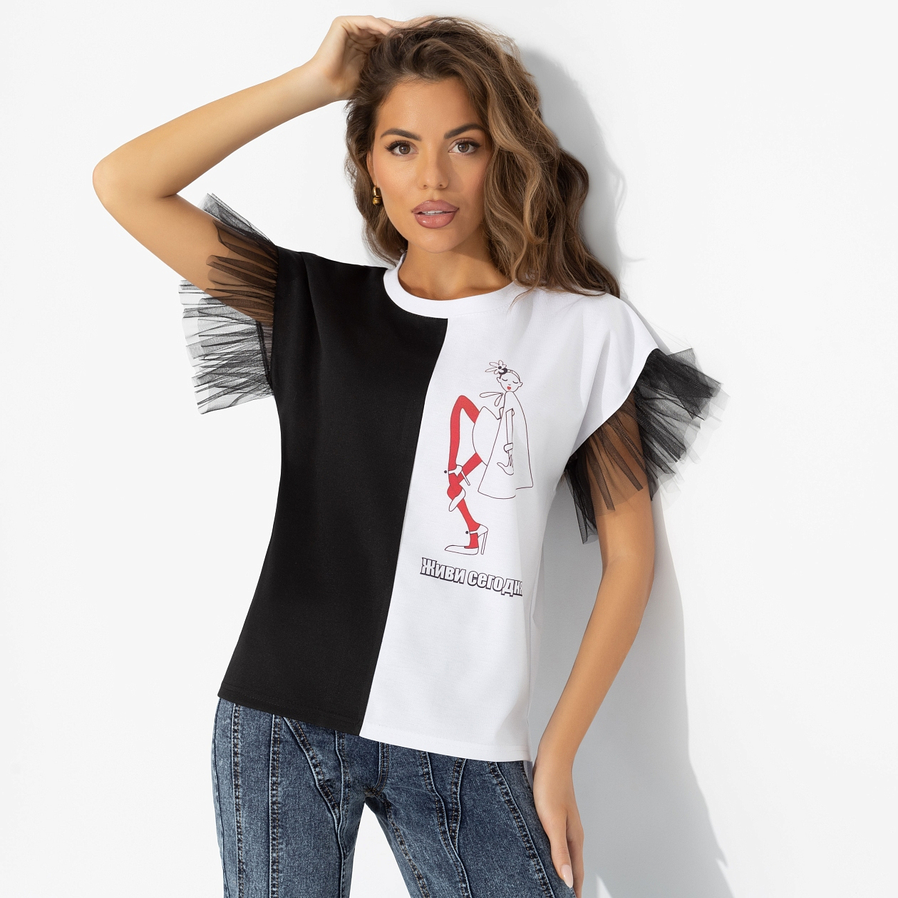 Футболка Загадочная собеседница. Состав: 65% п/э, 30% вискоза, 5% стрейч