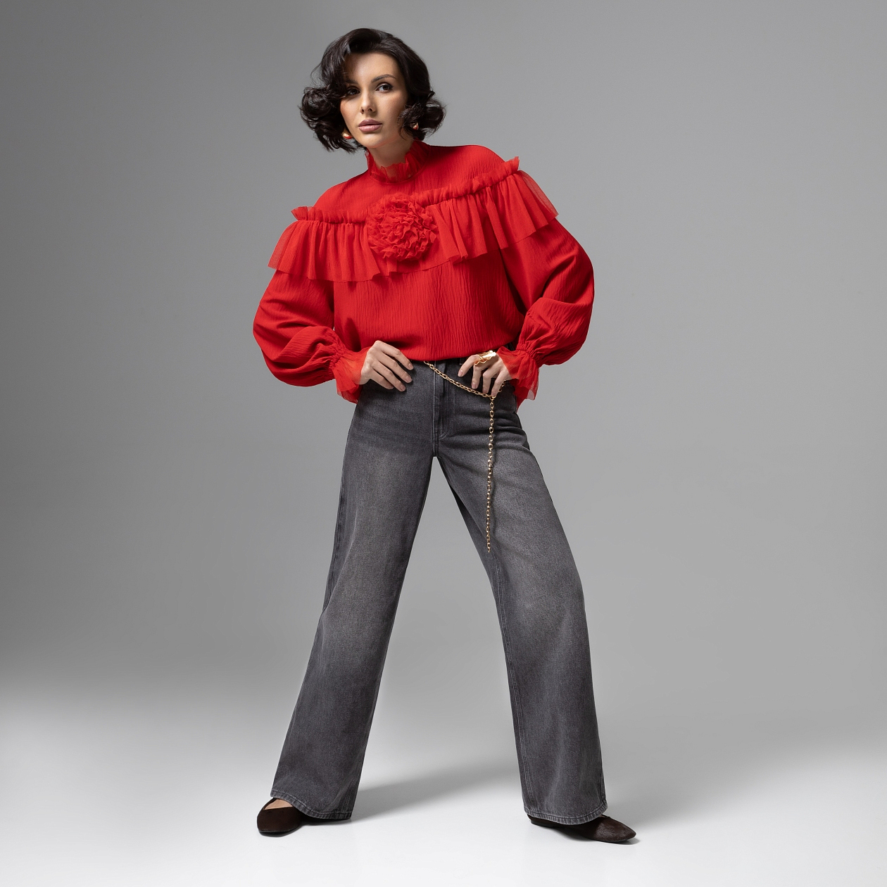 Блуза Мелодия сердца (красная). Состав: 65% п/э, 30% вискоза, 5% спандекс