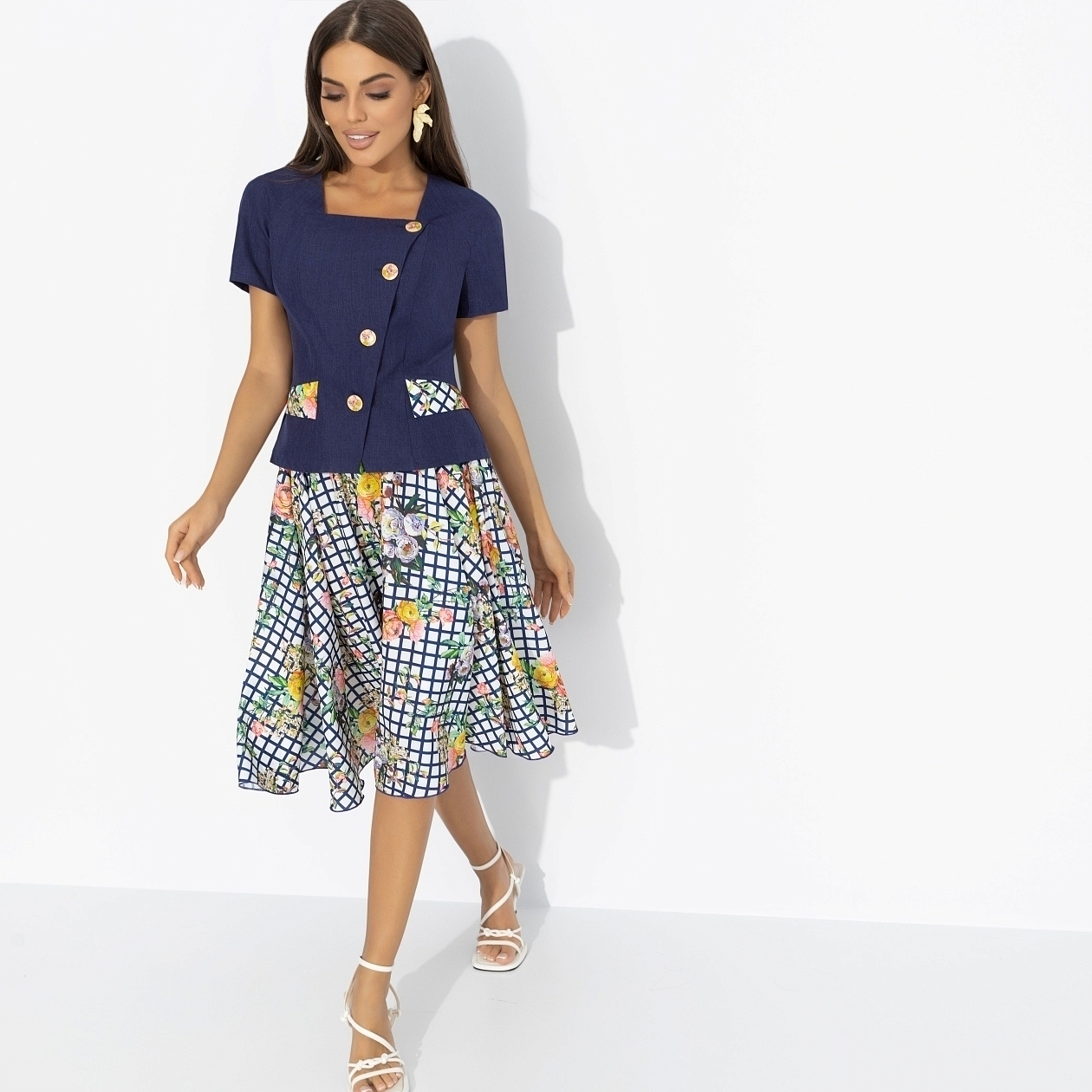 Костюм с юбкой Радую себя (2 в 1, синяя мечта). Состав: 100% полиэстер