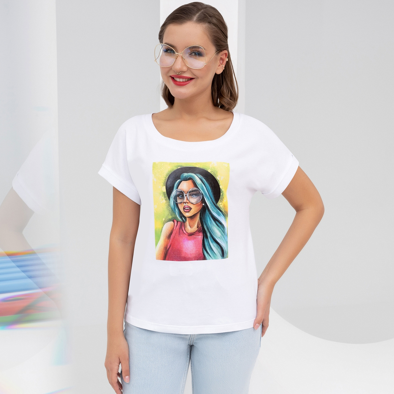 Футболка Летний вайб (кокетка). Состав: 95% хлопок, 5% эластан