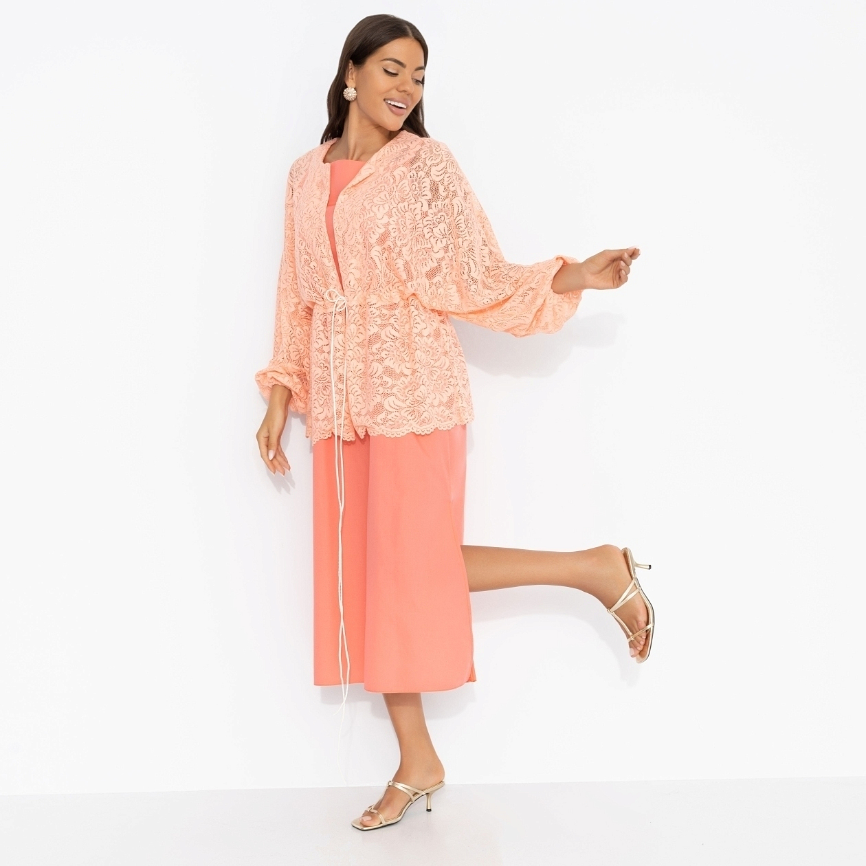 Двойка Цвет нежности (coral, 2 в 1). Состав: 65% п/э, 30% вискоза, 5% эластан