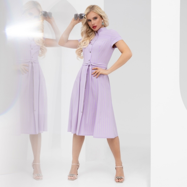 Платье Строго по графике (сирень, с поясом) 