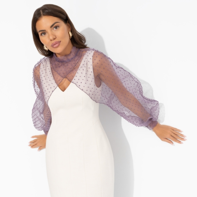 Болеро Деловой взгляд (сиреневое, с брошкой) 