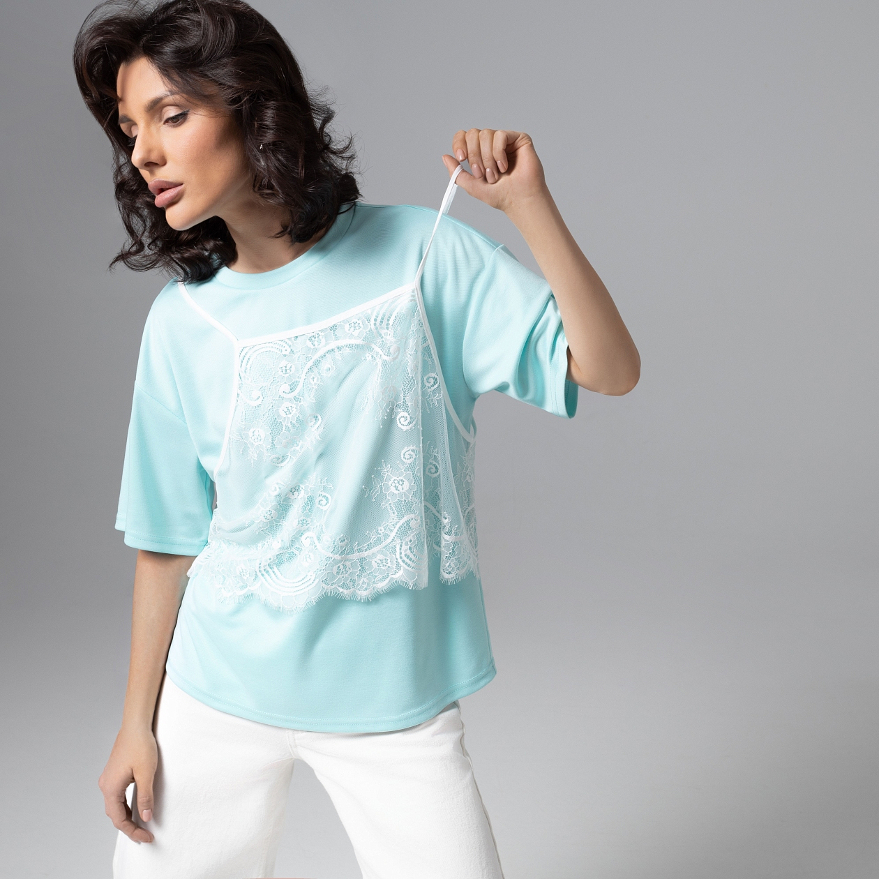 Футболка Модный тандем (мятный 2 в 1). Состав: 65% полиэстер, 30% вискоза, 5% спандекс