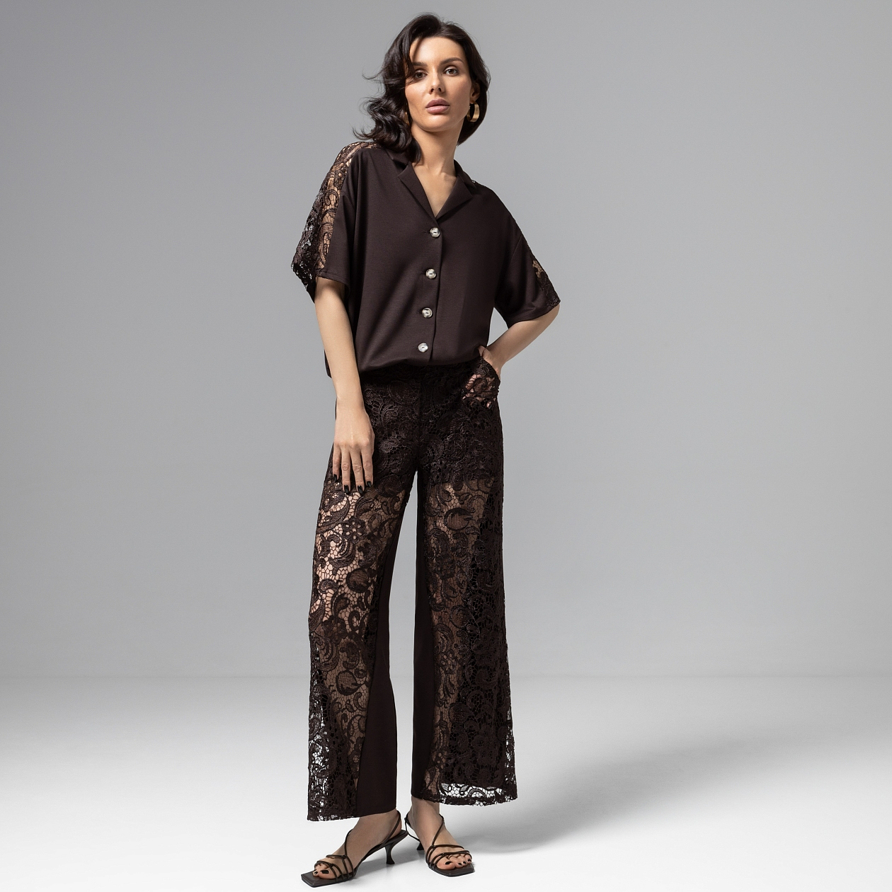 Кюлоты Больше, чем просто стиль (горький шоколад). Состав: 65% п/э, 30% вискоза, 5% спандекс