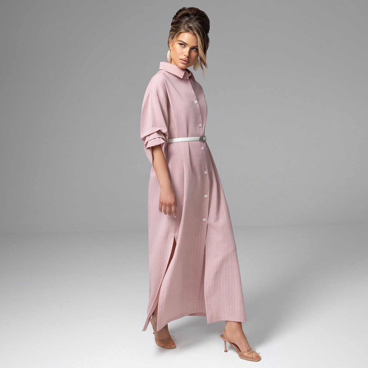 Платье-рубашка В правильном настроении (с ремешком). Состав: 79% вискоза, 20% нейлон, 1% полиэстер