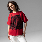 Футболка Модный тандем (красный 2 в 1). Состав: 65% полиэстер, 30% вискоза, 5% спандекс